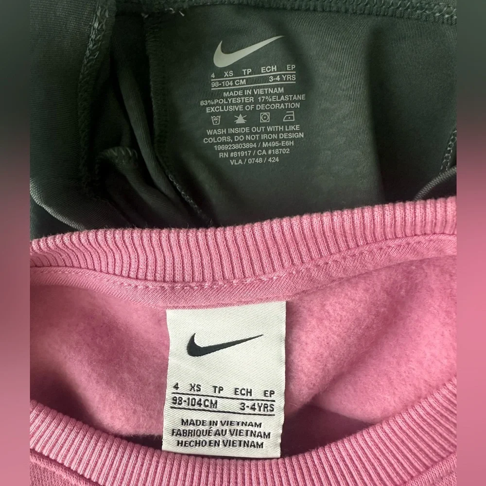 Nike Pink Crewneck Sweatshirt & Green Leopard Flare Pants Set Girls 4 NWT